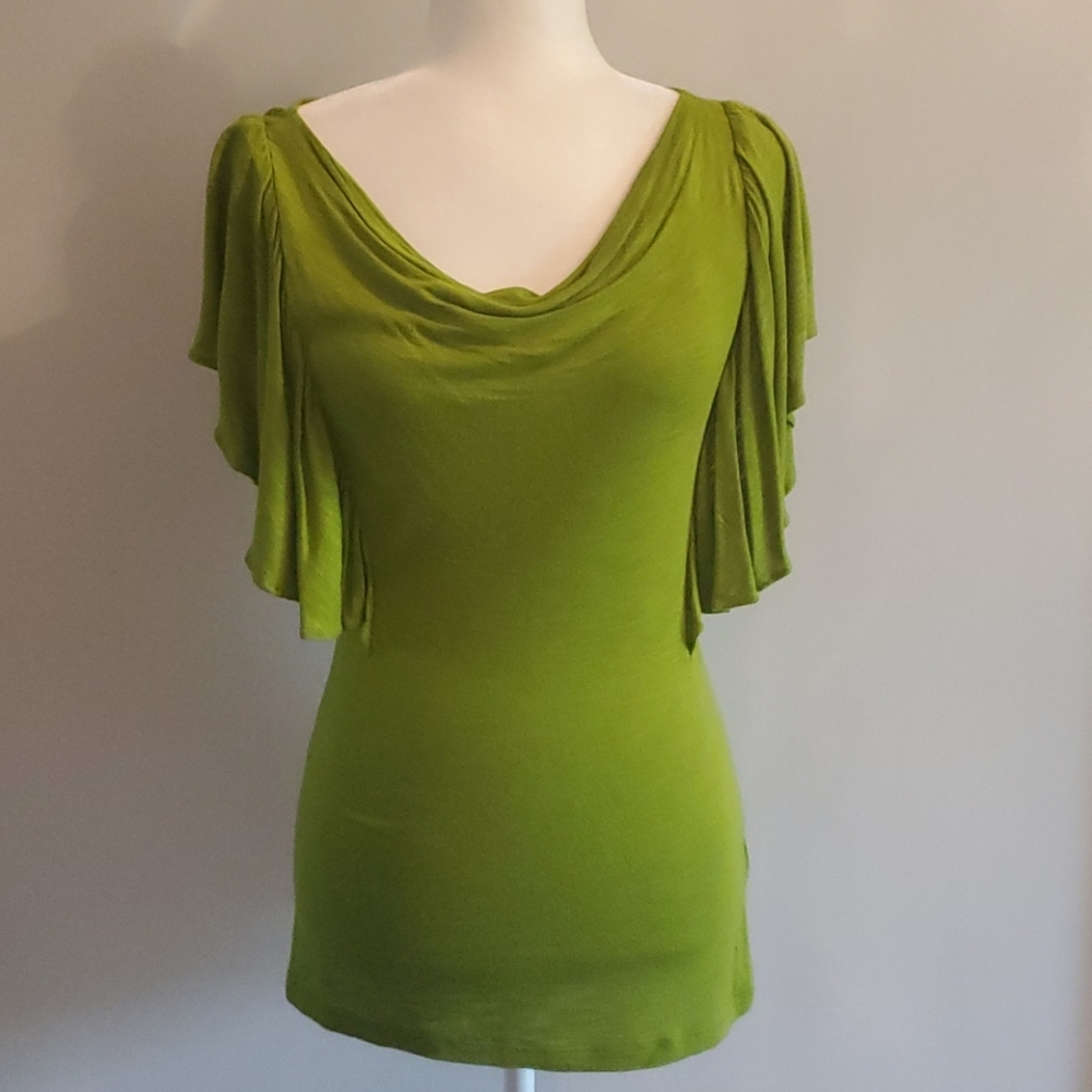 Banana Republic Olive Green Drape Neck Flutter Sleeve Top